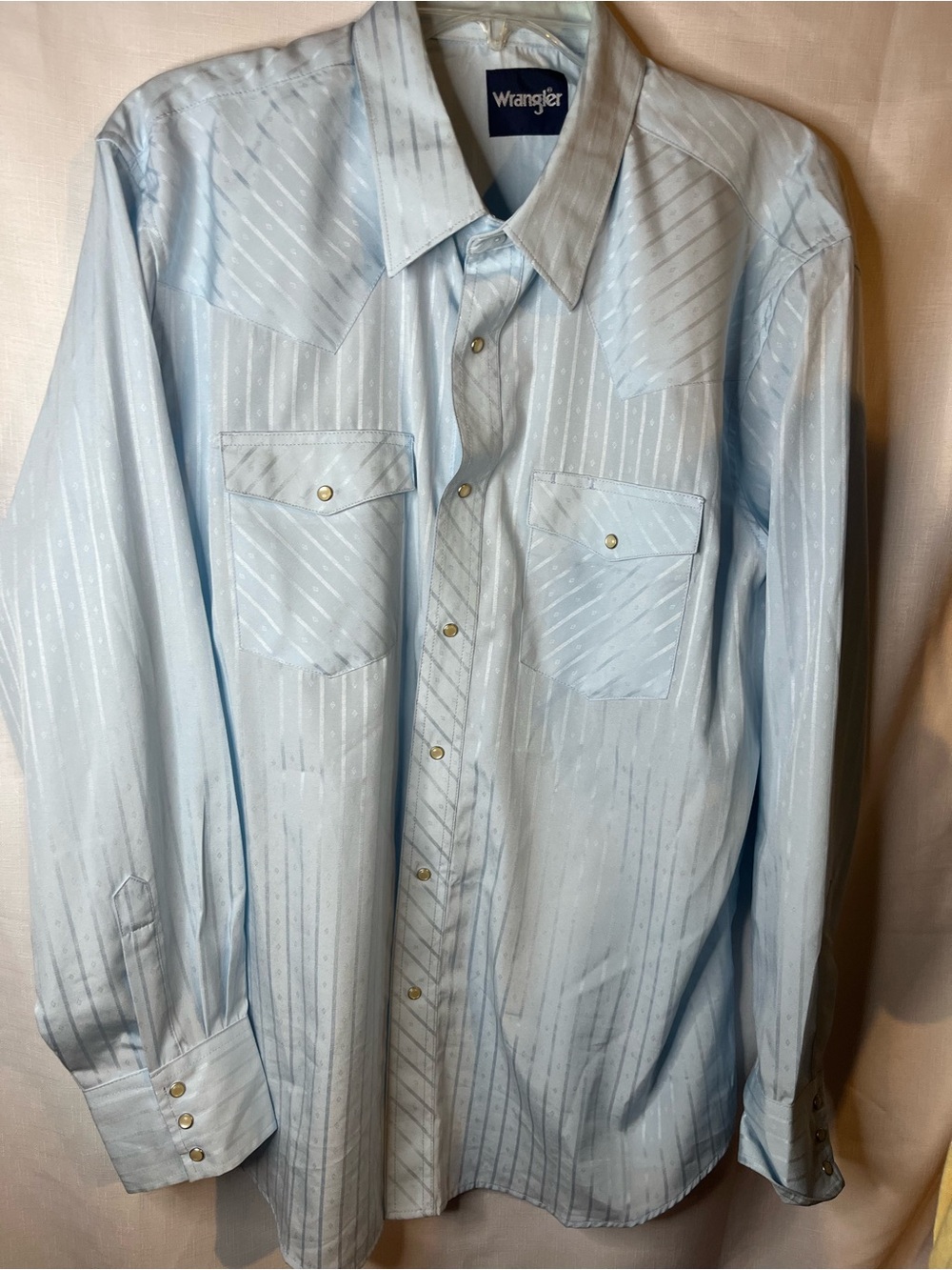 Wrangler Men's Light Blue Western Shirt pearl snap buttons